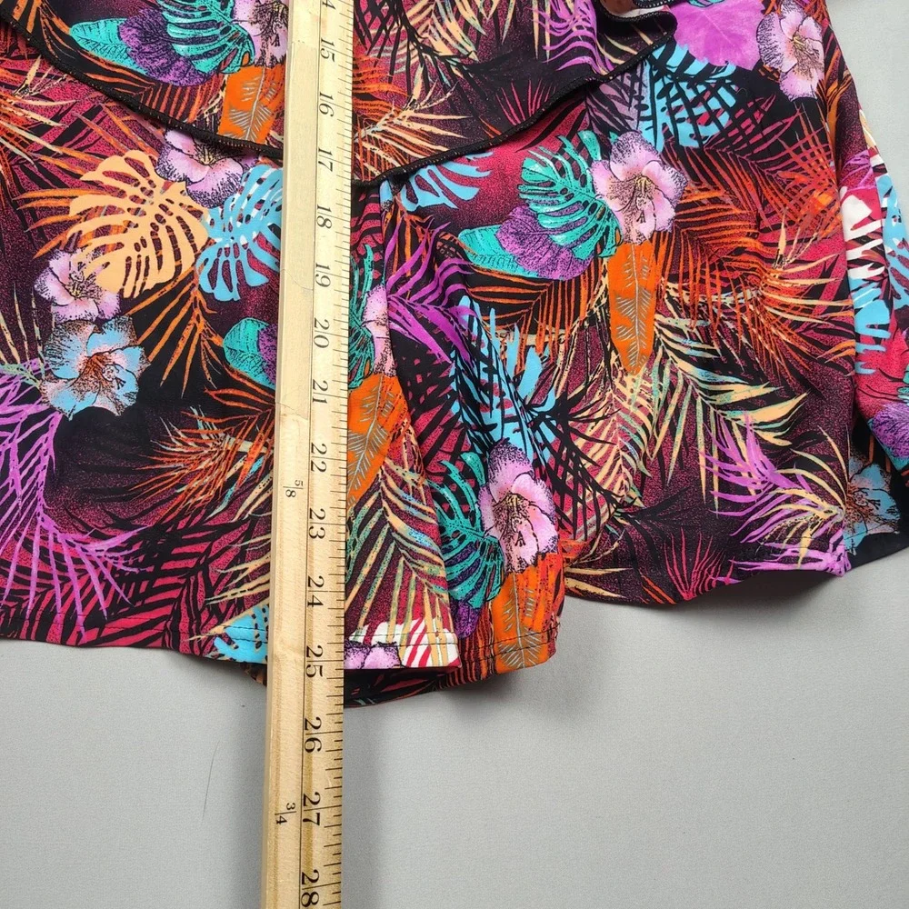 Fit 4 Ur Hips Swimsuit Women 16 Multi Tropical Tiered Ruffle Palm Nylon Spandex - Picture 7 of 9